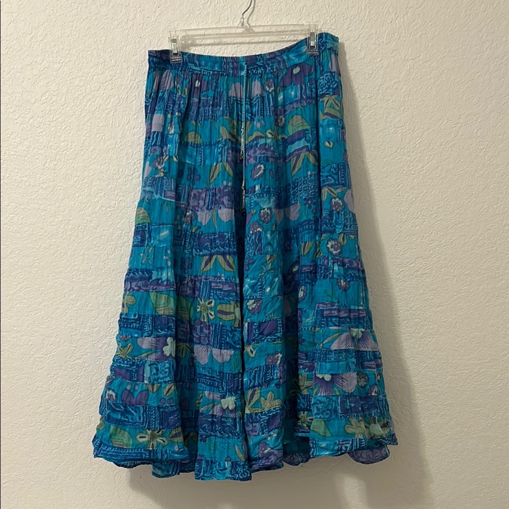 Blue boho maxi skirt OS